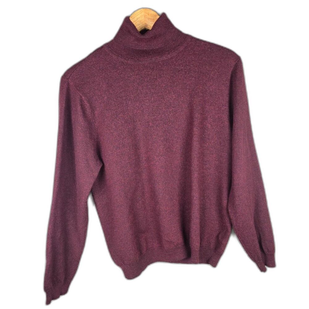 Eddie Bauer Burgundy Merino Wool Mock Neck Sweater Large Quiet Luxury